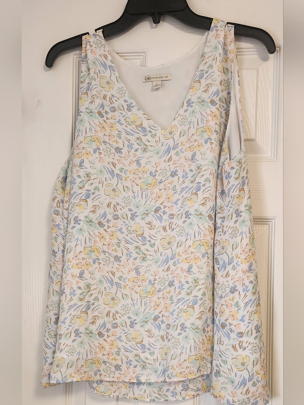 CATO Pastel Floral V-Neck Sleeveless Top - White, Yellow, Blue